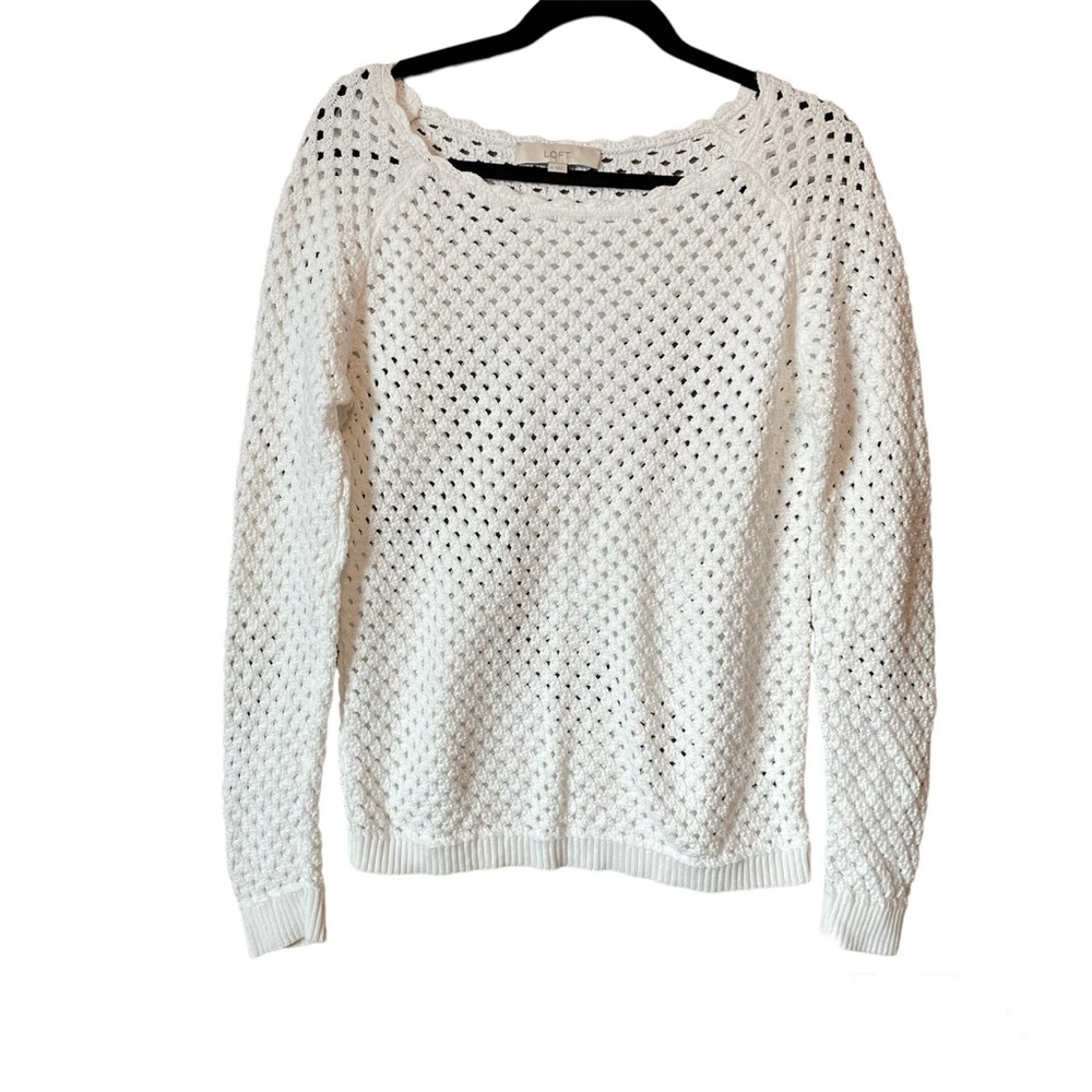 EUC Ann Taylor Loft Fishnet White Sweater Size Medium
